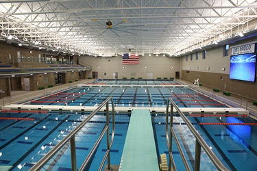 The 50 Meter Pool is an Olympic size pool that is equipped with two bulkheads to allow for multiple activities to take place at one time. The pool can be configured with ten 50-meter lanes or 20 25-yard lanes.