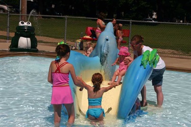 Kids on dolphin slide
