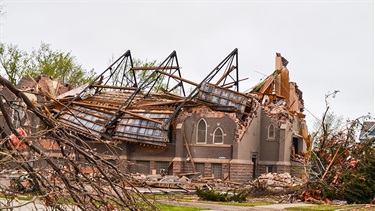 Damage to building from Delmont tornado