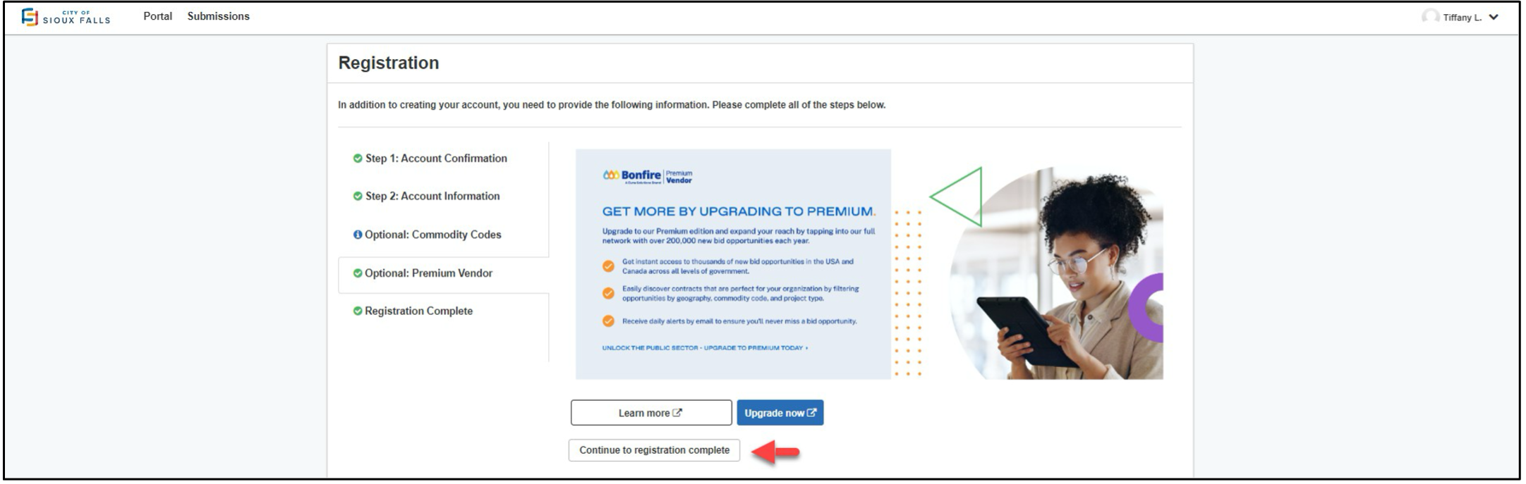 final screenshot of the vendor registration process