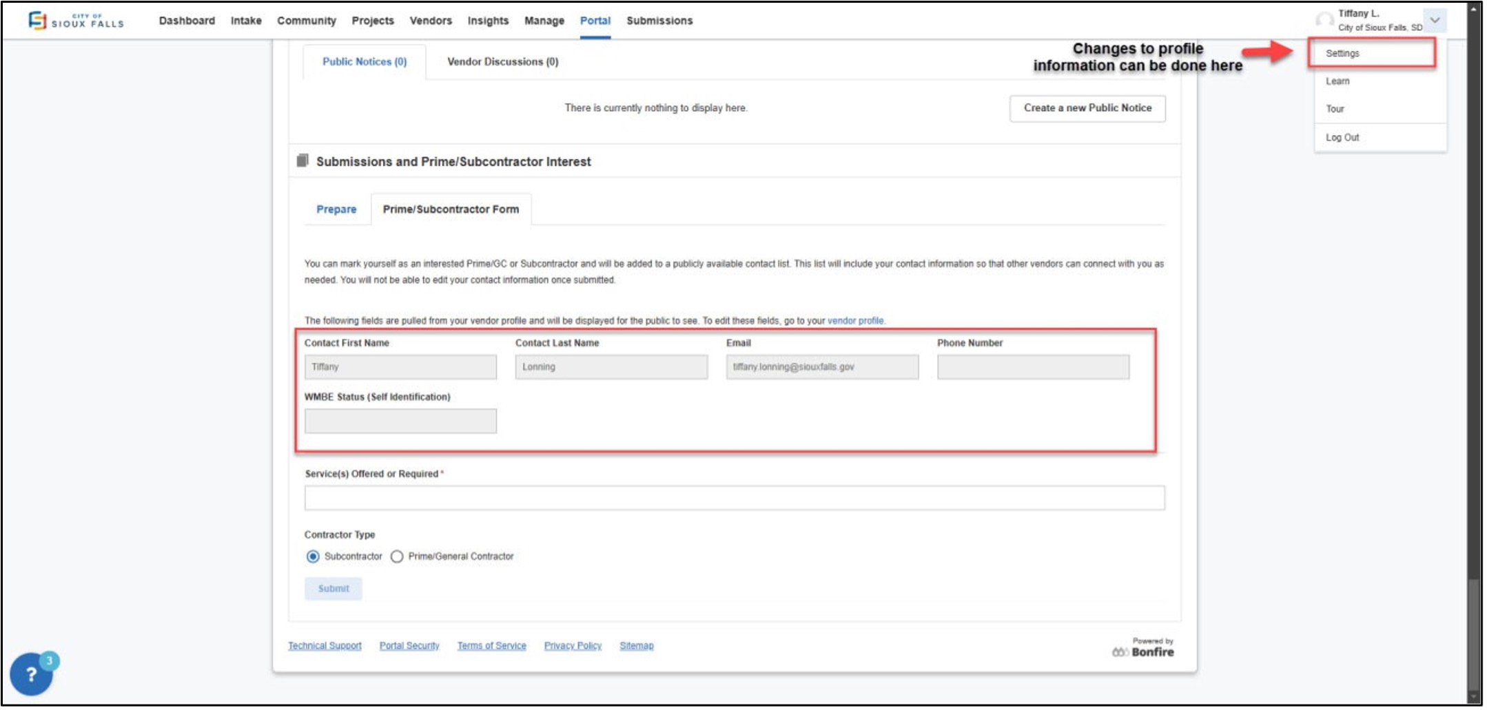 screenshot of where you would enter or confirm your information