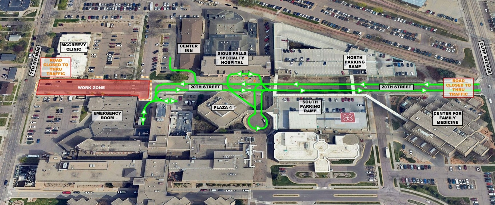 A map showing alternative access routes on 20th street