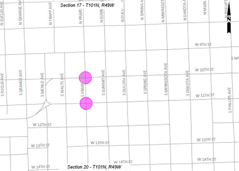 Prairie Ave at 10th & 11th location map