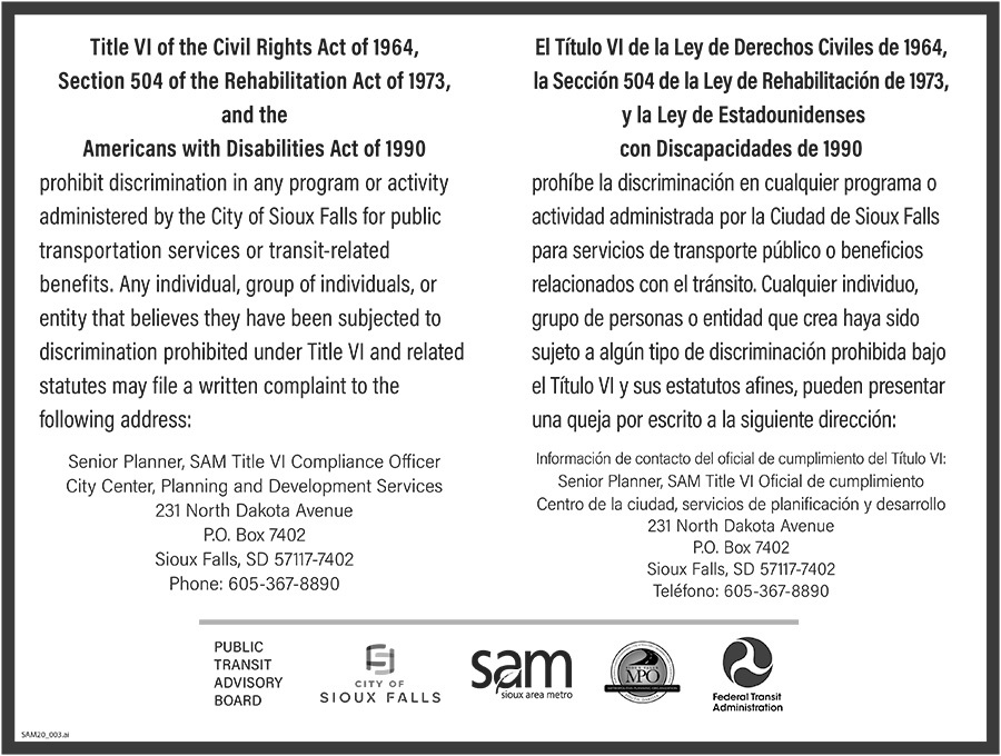 Title VI nondiscrimination rights poster