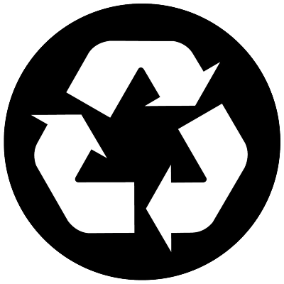 black circle with recycling closed looped arrows inside it