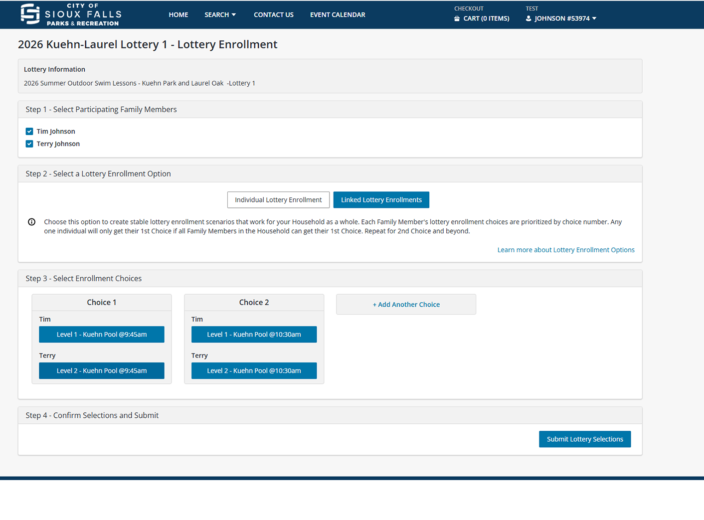 Screenshot of WebTrac enrollment page