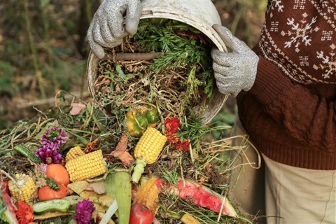Dumping discarded vegetable cuttings