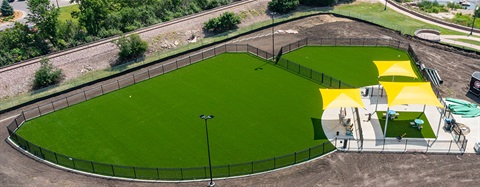 Drone photo of Pawsible Dog Park at Jacobson Plaza